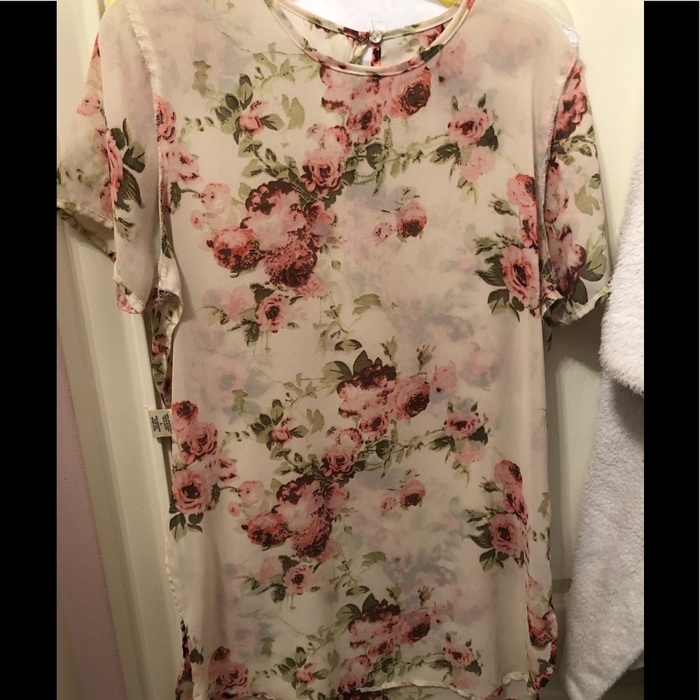 Cute spring floral sheer blouse